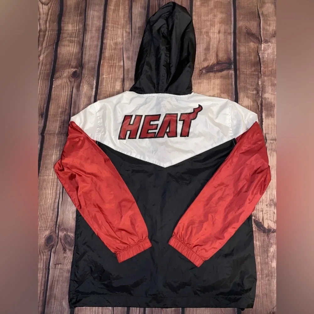 Miami Heat NBA Windbreaker Kids Boys-Zip Hoodie Jacket Size L 14-16 Red Black